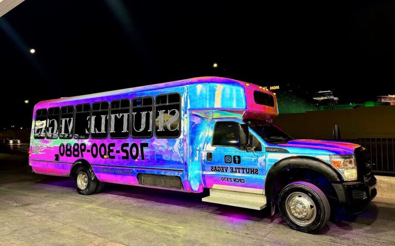 Colorful illuminated party bus representing why choose party bus in Budapest for several occasions.